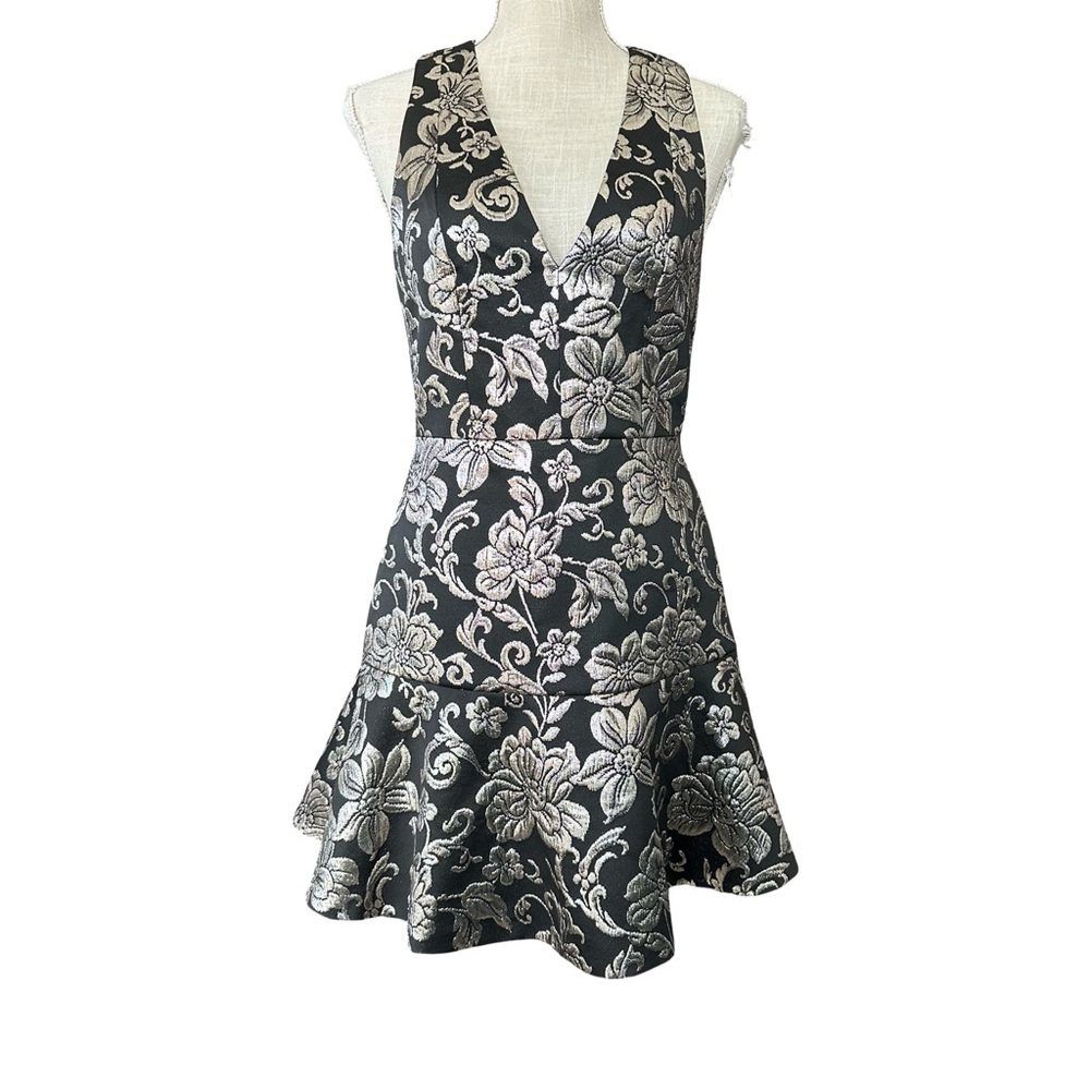 Alice + Olivia Black and Silver Floral Mini Dress
